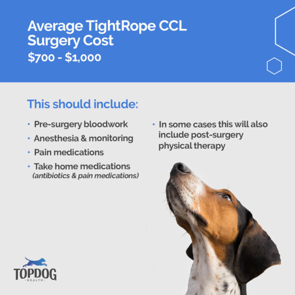What is the average cost of tightrope ccl surgery in dogs the average cost is 700 to 1000 dollars